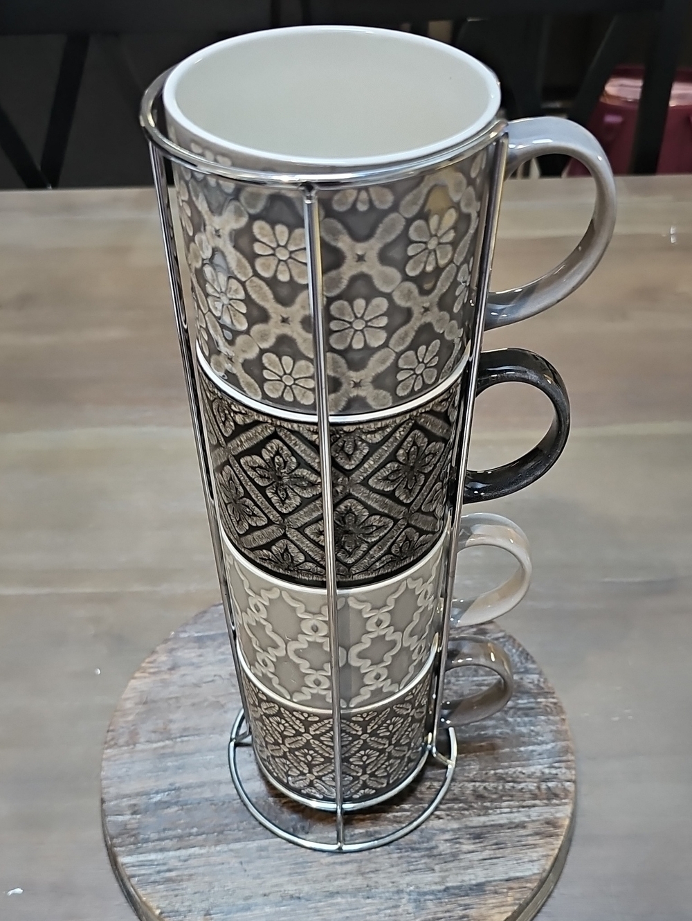 Stackable Ceramic Mugs with Metal Stand